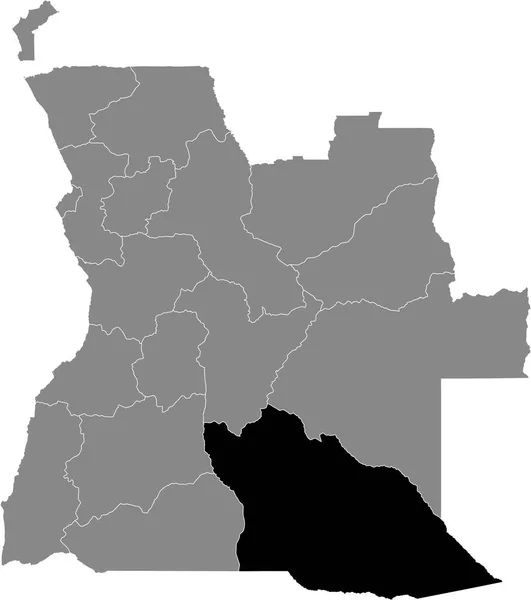 Angola Nın Gri Haritasının Içindeki Angola Cuando Cubango Bölgesinin Siyah — Stok Vektör