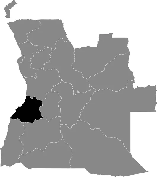 Mapa Localização Preto Província Angolana Benguela Dentro Mapa Cinza Angola — Vetor de Stock