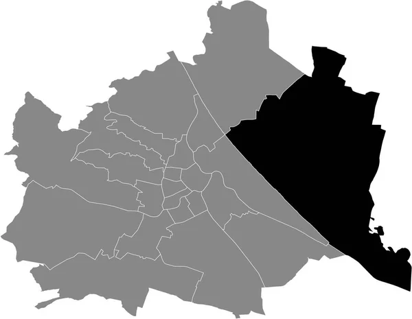 Černá Mapa Umístění Vídeňské Čtvrti Donaustadt Uvnitř Šedé Mapy Vídně — Stockový vektor