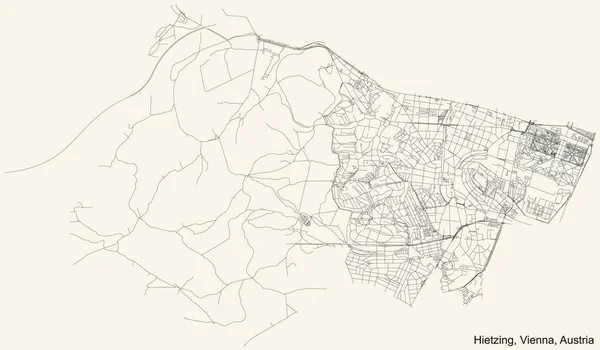 Schwarze Einfache Detaillierte Straßenkarte Auf Beigem Hintergrund Des Bezirks Hietzing — Stockvektor