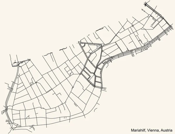 Schwarze Einfache Detaillierte Straßenkarte Auf Beigem Hintergrund Des Bezirks Mariahilf — Stockvektor