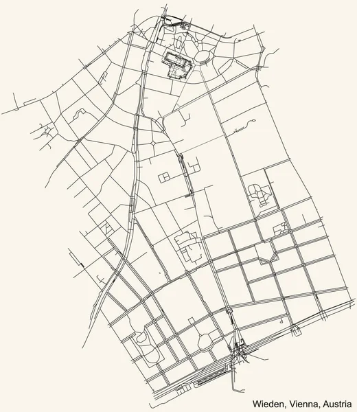 Preto Simples Mapa Detalhado Estradas Rua Fundo Bege Bairro Wieden — Vetor de Stock