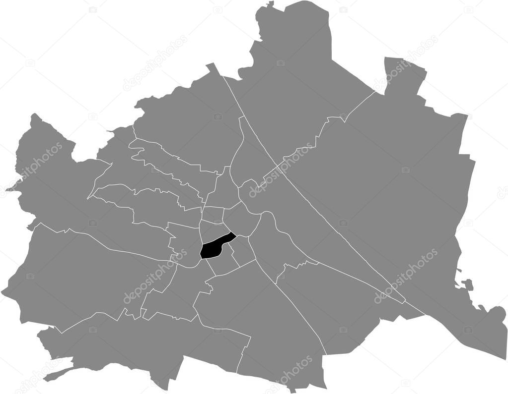 Black location map of Viennese Mariahilf district inside gray map of Vienna, Austria