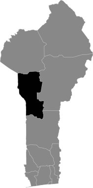 Benin Donga Bölümü 'nün gri Benin haritasındaki siyah konum haritası.