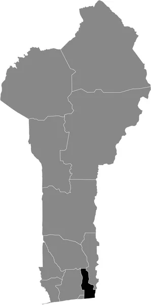Mapa Ubicación Negro Del Departamento Ron Beninés Dentro Del Mapa — Vector de stock