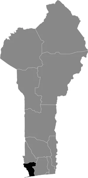Czarna Mapa Lokalizacji Departamentu Beninese Mono Wewnątrz Szarej Mapy Benin — Wektor stockowy