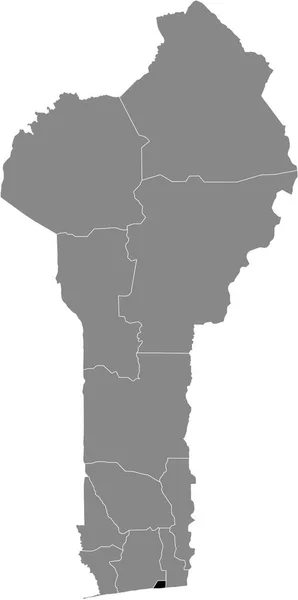 贝宁沿海省灰色地图内的黑色位置图 — 图库矢量图片