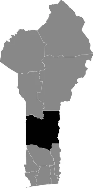 Černá Mapa Místa Odboru Beninese Collines Uvnitř Šedé Mapy Beninu — Stockový vektor