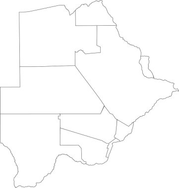 Bölgelerinin siyah sınırları olan Botswana 'nın beyaz vektör haritası
