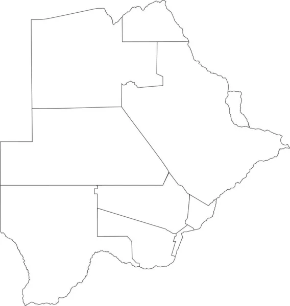 Bölgelerinin Siyah Sınırları Olan Botswana Nın Beyaz Vektör Haritası — Stok Vektör