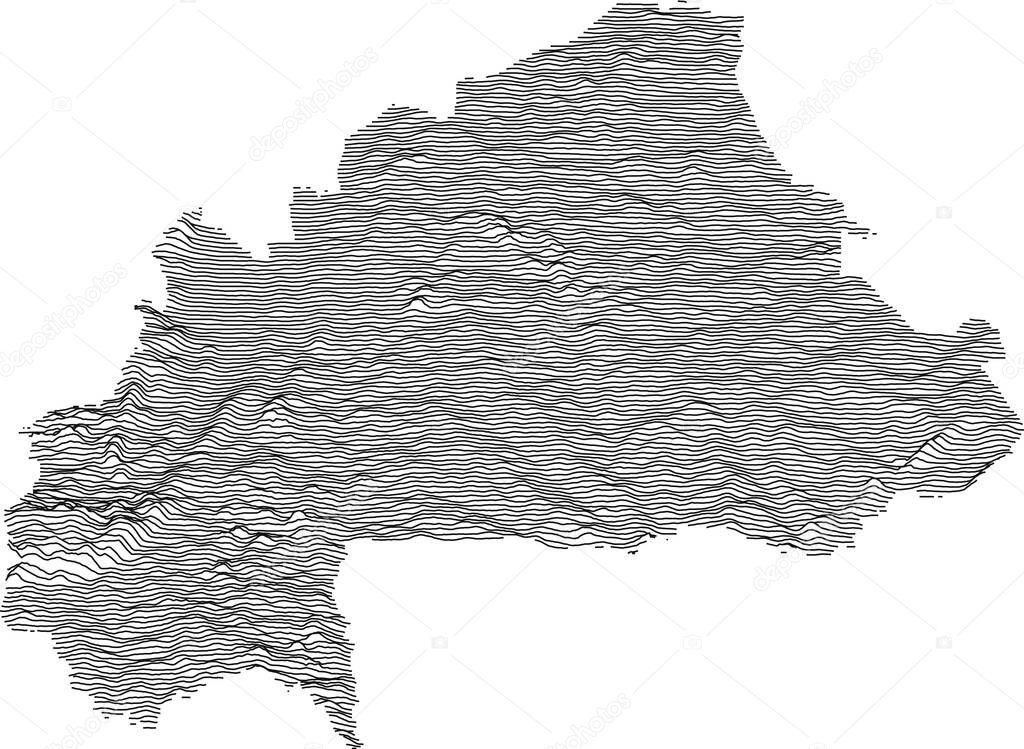 Topographic map of Burkina Faso with black contour lines
