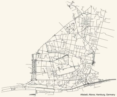 Almanya 'nın Hamburg şehrinin Altona ilçesinin (bezirk) Altona-Altstadt semtinin klasik bej arka plan haritası