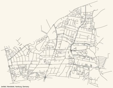 Almanya 'nın Hamburg şehrinin Wandsbek ilçesinin Jenfeld mahallesinin (bezirk) klasik bej arka plan haritası