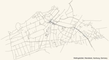 Almanya 'nın Hamburg şehrinin Wandsbek ilçesinin (bezirk) Wellingsbttel mahallesinin klasik bej arka plan haritası