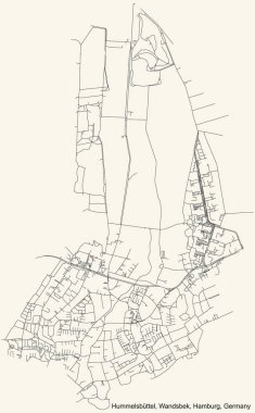 Almanya 'nın Hamburg şehrinin Wandsbek ilçesinin (bezirk) Hummelsbttel mahallesinin klasik bej rengi arka planı üzerinde kara basit detaylı yol haritası