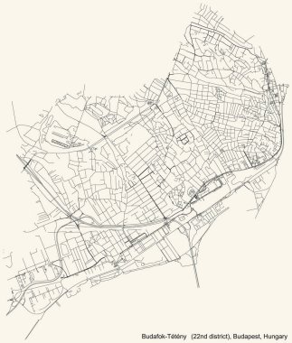 Budapeşte, Macaristan 'ın Budafok-Ttny 22. ilçesinin (XXII kerlet) klasik bej arka plan haritası
