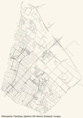 Budapeşte, Macaristan 'ın Rkospalota, Pestjhely, Jpalota 15. ilçesinin (XV kerlet) klasik bej arka plan haritası