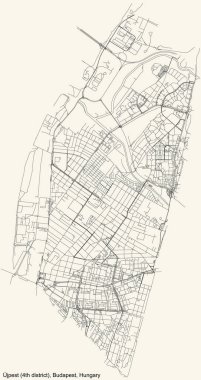 Macaristan 'ın Budapeşte ilçesinin dördüncü ilçesinin (IV kerlet) klasik bej arka planında siyah basit ayrıntılı yol haritası