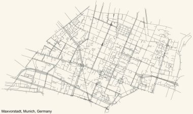 Münih, Almanya 'nın Maxvorstadt ilçesinin (Stadtbezirk) klasik bej arka plan haritası