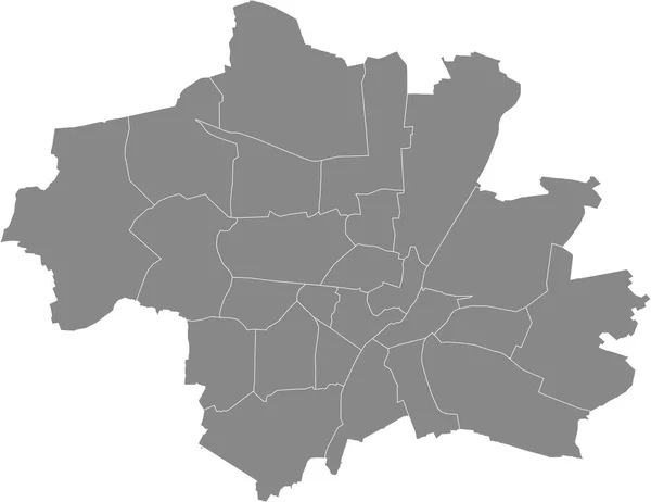 Простая Серая Векторная Карта Белыми Границами Районов Stadtbezirke Мюнхена Германия — стоковый вектор