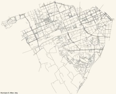 İtalya 'nın Milano bölgesinin Münih 6. Bölgesi' nin klasik bej arka plan haritası (Barona, Lorenteggio)