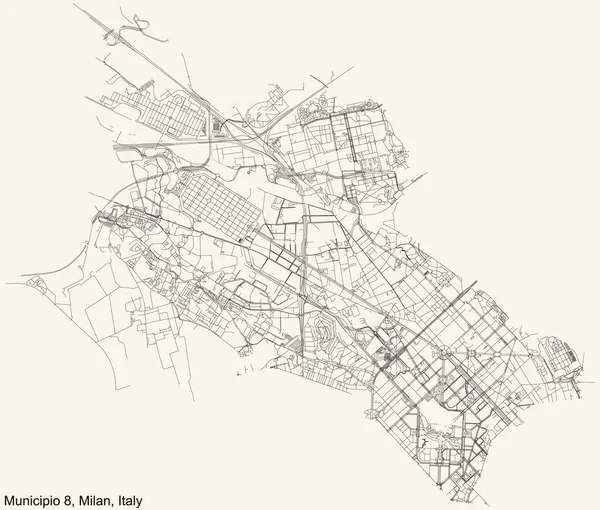 Černá Jednoduchá Podrobná Mapa Ulic Vinobraní Béžové Pozadí Čtvrti Municipio — Stockový vektor
