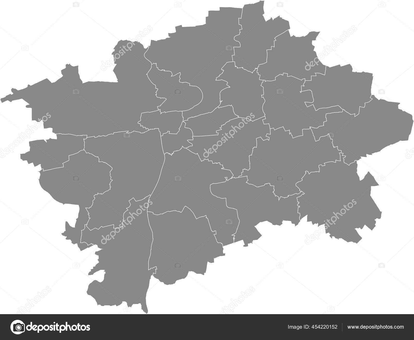 Простая Серая Векторная Карта Белыми Границами Муниципальных.
