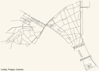 Çek Cumhuriyeti Prag 'ın Lhotka kadastro bölgesinin klasik bej arka plan haritası