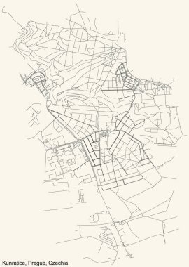 Çek Cumhuriyeti Prag 'ın Kunratice Kadastro bölgesinin klasik bej arka plan haritası