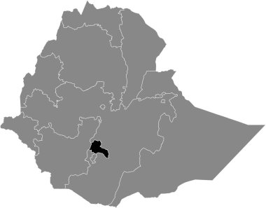 Etiyopya Sidama Bölgesi 'nin, Etiyopya Federal Demokratik Cumhuriyeti' nin gri haritası içinde siyah vurgulanmış konumu
