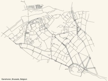 Belçika, Brüksel 'in çeyrek Ganshoren belediyesinin klasik bej arka plan haritası