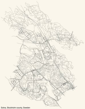 İsveç 'in Stockholm ilçesindeki çeyrek Solna belediyesinin klasik bej arka plan haritası.