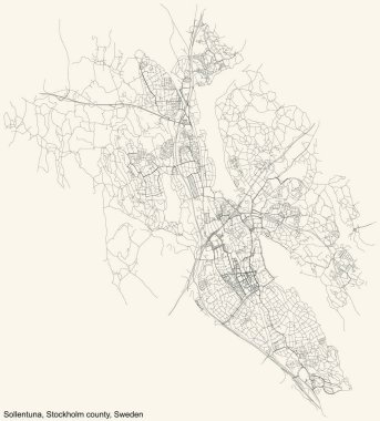 İsveç 'in Stockholm ilçesindeki çeyrek Sollentuna belediyesinin klasik bej arka plan haritası