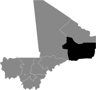 Mali Cumhuriyeti 'nin gri haritasında Mali Gao bölgesinin siyah vurgulanmış konum haritası