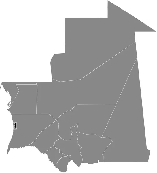 毛里塔尼亚伊斯兰共和国灰色地图内毛里塔尼亚努瓦克肖特 北部地区的黑色醒目位置图 — 图库矢量图片