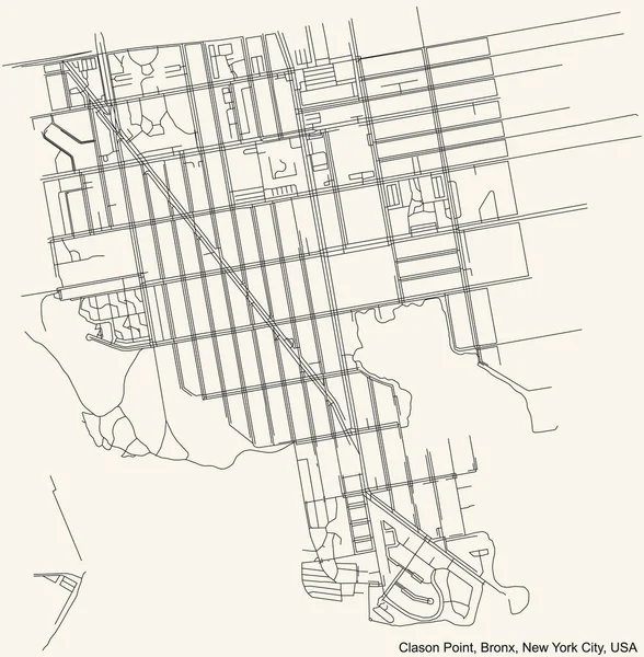 Schwarze Einfache Detaillierte Straßenkarte Auf Beigem Hintergrund Des Viertels Clason — Stockvektor