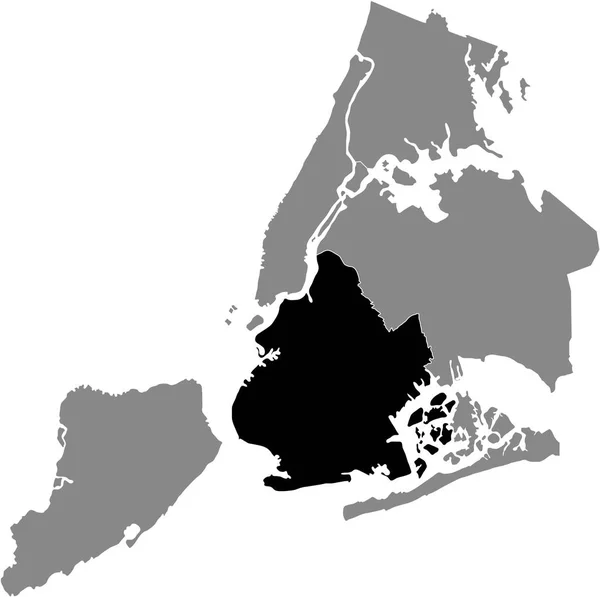 Zwarte Kaart Van Het New Yorker Brooklyn Borough Grote Stad — Stockvector