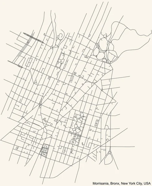 Schwarze Einfache Detaillierte Straßenkarte Auf Beigem Hintergrund Des Viertels Morrisania — Stockvektor