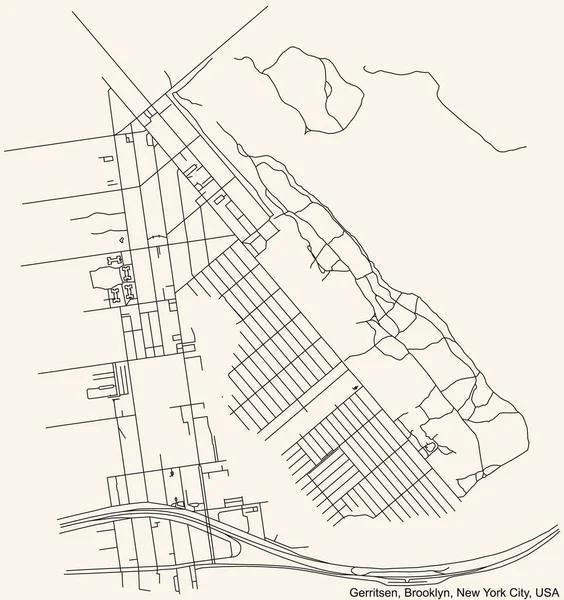 Preto Simples Mapa Detalhado Estradas Rua Fundo Bege Vintage Bairro — Vetor de Stock