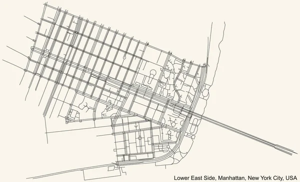 Preto Simples Mapa Detalhado Estradas Rua Fundo Bege Vintage Bairro — Vetor de Stock