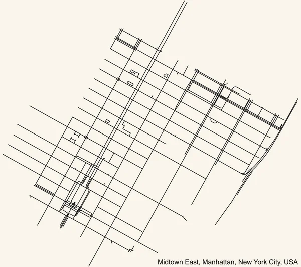 Preto Simples Mapa Detalhado Estradas Rua Fundo Bege Vintage Bairro — Vetor de Stock