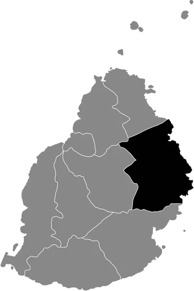 Preto Destaque Mapa Localização Distrito Mauritian Flacq Dentro Mapa Cinza — Vetor de Stock