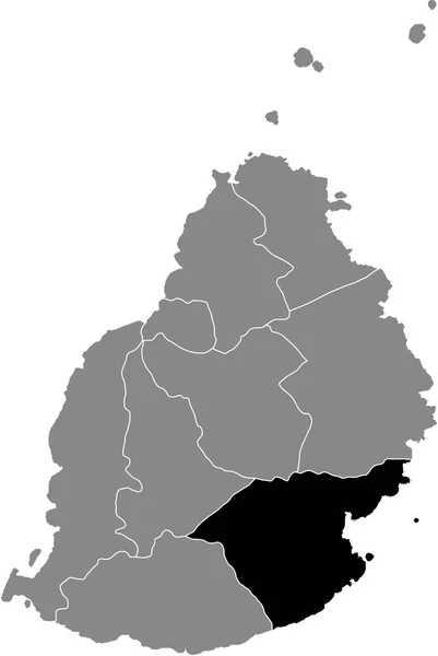 Czarny Zaznaczona Mapa Lokalizacji Mauritiusu Grand Port District Wewnątrz Szarej — Wektor stockowy