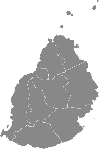 Szara Mapa Wektorowa Republiki Mauritiusu Białymi Granicami Jej Regionów — Wektor stockowy