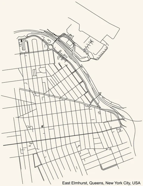 Preto Simples Mapa Detalhado Estradas Rua Fundo Bege Vintage Bairro — Vetor de Stock