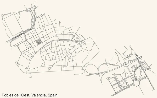 Black Simple Detailed Street Roads Map Vintage Beige Background Quarter — Stock Vector