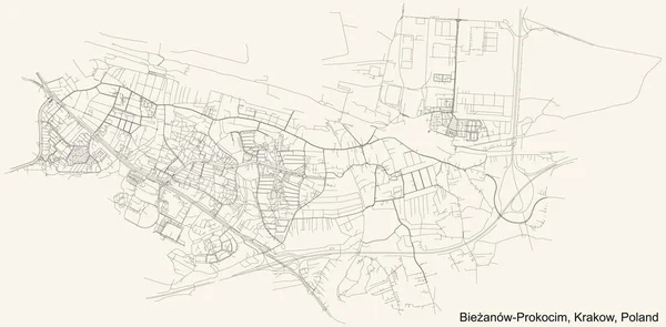 Schwarze Einfache Detaillierte Straßenkarte Auf Beigem Hintergrund Des Viertels Bieanw — Stockvektor