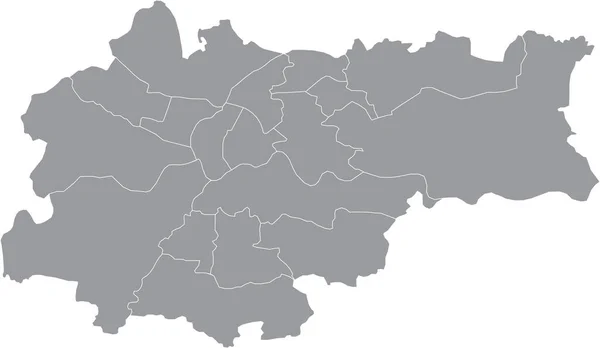 Mapa Vetorial Cinza Simples Com Fronteiras Brancas Distritos Cracóvia Polônia — Vetor de Stock