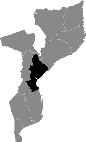 モザンビーク共和国の灰色の地図の中にあるモザンビーク ソアラ州の黒いハイライトされた場所地図 — ストックベクタ