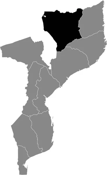 Mappa Dettagliata Nera Della Provincia Niassa Mozambicana All Interno Della — Vettoriale Stock